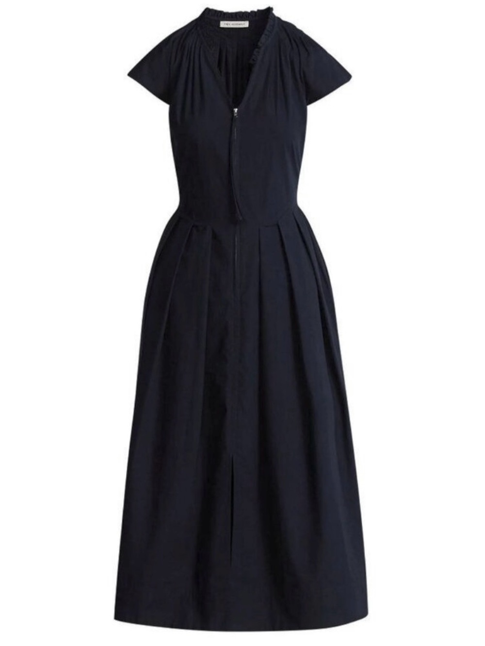 Classic Navy Short-Sleeve Maxi Dress with Front Zip